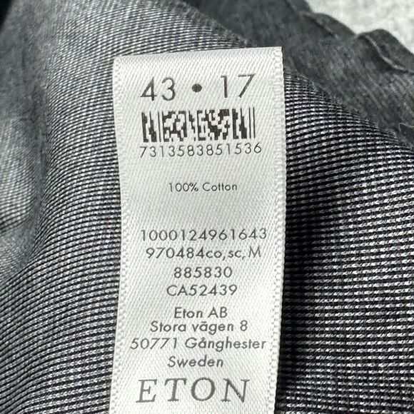 Eton Shirt Mens 17 Black Contemporary Fit Button Performance Stretch Long Sleeve - Picture 12 of 14